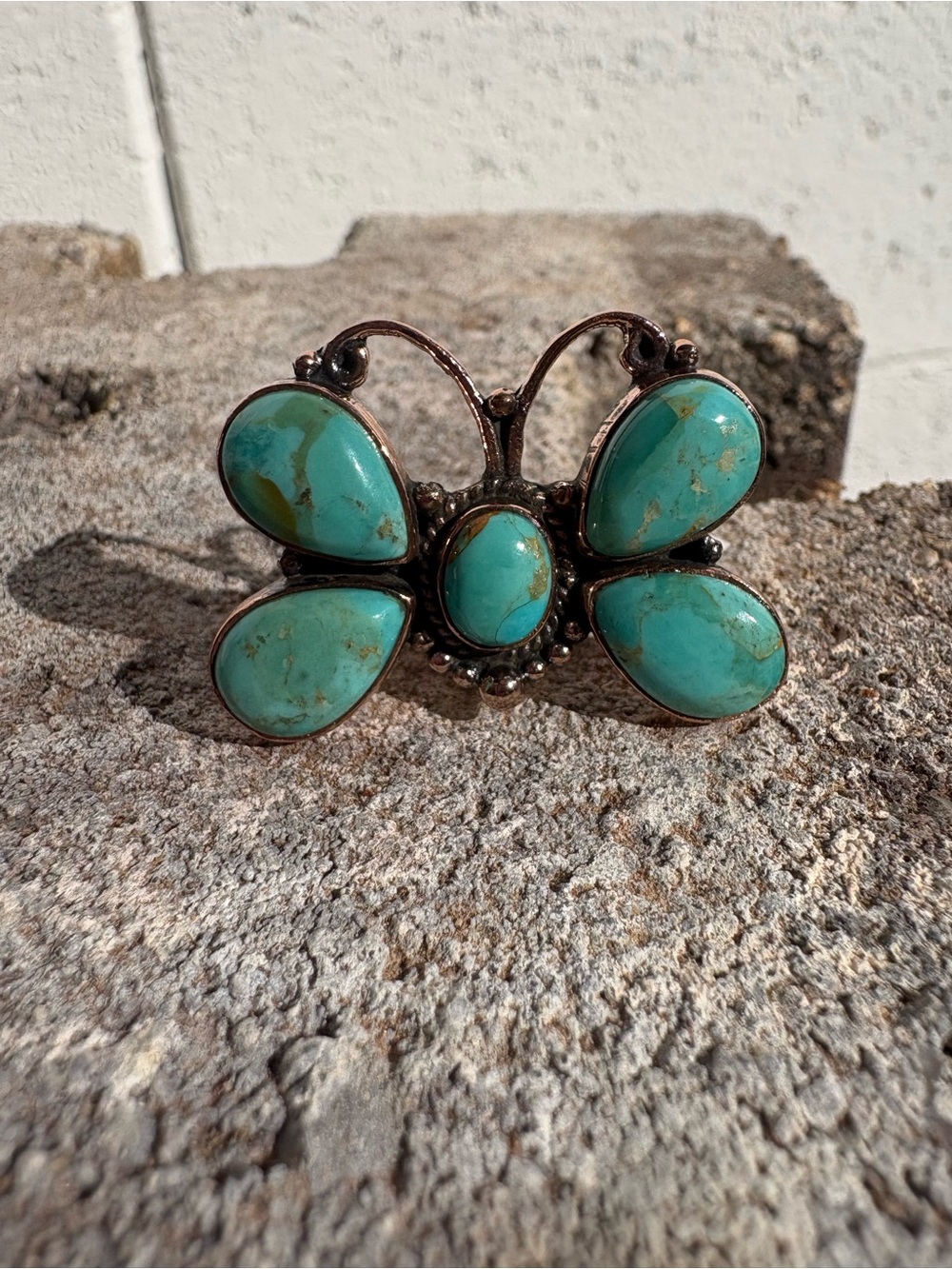 Mohave Turquoise Butterfly Adjustable Copper Ring